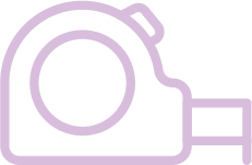 Outline illustration of a tape measure with a circular body on the left and a rectangular measuring tape extended to the right, all in light purple—perfect for measuring uPVC windows Perth from Cairnview Windows and Doors.