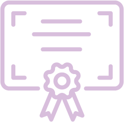 Light purple outline icon of a certificate with a ribbon at the bottom center and three horizontal lines representing text in the middle, perfect for windows and doors businesses in Perthshire.