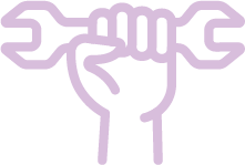 A light purple outline of a hand holding a wrench upright, symbolizing tools, repair, or empowerment—perfect for representing Cairnview Windows and Doors’ dedication to quality uPVC windows Perth residents trust.