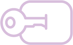 A simple, purple outline of a key partially inserted into a rectangular lock, representing security and quality windows from Cairnview Windows and Doors.