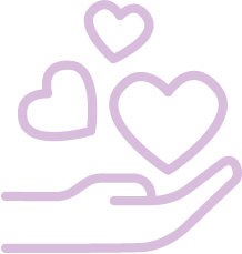A purple line drawing of an open hand with three hearts floating above it, symbolizing care and support—perfect for businesses in Perthshire that value community, like those offering uPVC windows in Perth.
