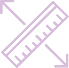 A purple ruler icon with two diagonal arrows pointing outward from the top left and bottom right, symbolizing measurement or dimension, ideal for illustrating the precision needed when installing uPVC doors perth.