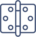 Simple blue line drawing of a door hinge with six screw holes, three on each side of the central pivot—ideal for Cairnview Windows and Doors installations in Perthshire.