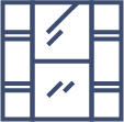 A simple blue and white icon of a window with four panes, two horizontal lines on each side, and diagonal lines indicating glare—perfect for illustrating uPVC windows Perth or modern glazing in Perthshire homes.