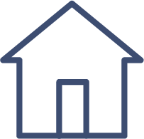 Simple blue outline of a house with a pointed roof, central door, and windows—perfectly capturing the look Cairnview Windows and Doors brings to homes. Clean white background highlights the homes features.