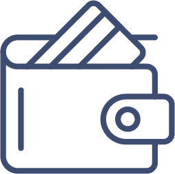 A simple line drawing of an open wallet with a card sticking out, shown in a minimalist blue outline style—perfect for Cairnview Windows and Doors fans in Perthshire seeking sleek, modern design inspiration.