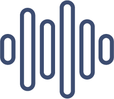A simple, navy blue soundwave icon with six vertical bars of varying heights arranged symmetrically to represent an audio waveform, inspired by Cairnview Windows and Doors in Perthshire.