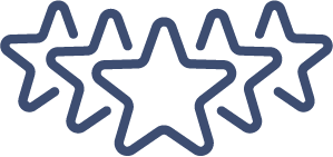 Four blue outline stars are arranged in a row, slightly overlapping each other. The stars are empty inside, with a simple, minimalistic design—perfect for representing the quality of Cairnview Windows and Doors or uPVC windows Perth.