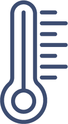 A simple blue icon of a thermometer with horizontal lines to the right, indicating rising temperature or heat—perfect for Cairnview Windows and Doors, your trusted source for uPVC windows Perth.