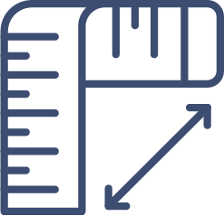 Icon of a rolled-up measuring tape with measurement marks and a diagonal arrow, symbolizing precise measurement or dimension—perfect for projects involving windows or uPVC doors Perth.