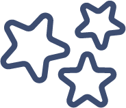 Three blue, hand-drawn, five-pointed star outlines of varying sizes are grouped together on a white background, reflecting the quality and style associated with Cairnview Windows and Doors.