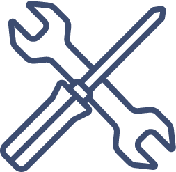 A simple line drawing of a wrench and a screwdriver crossed over each other, symbolizing tools or maintenance—perfect for services related to uPVC windows Perth or doors.